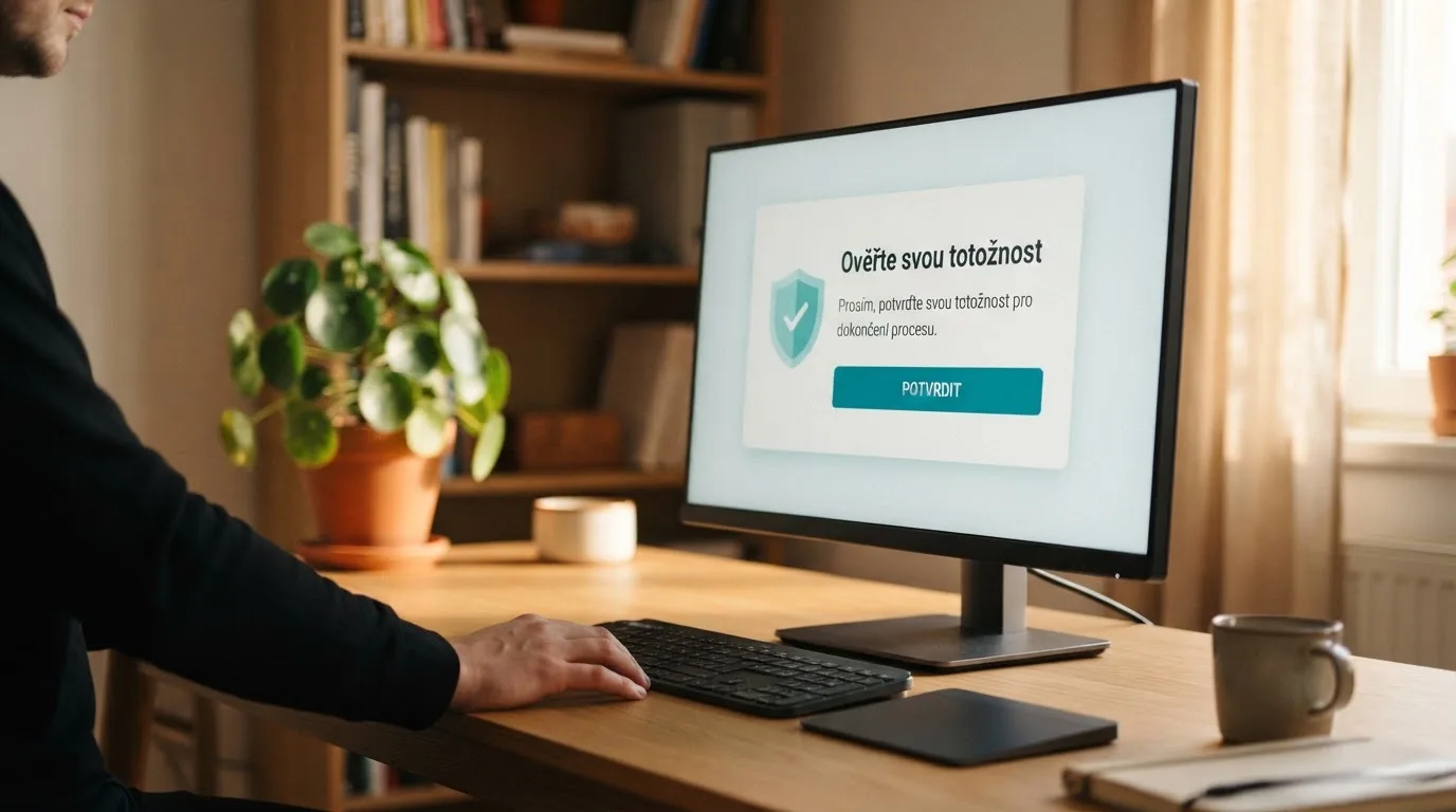 Obrazovka s rozhraním Bank iD při ověřování totožnosti v online casinu na monitoru počítače
