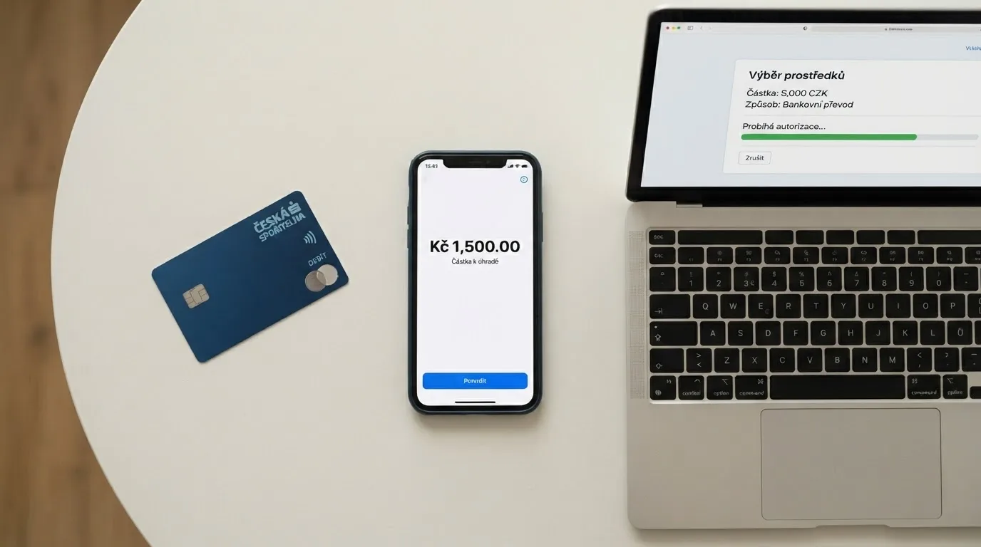 Srovnání platebních metod pro výběr z online casina — platební karta, mobilní telefon a notebook vedle sebe