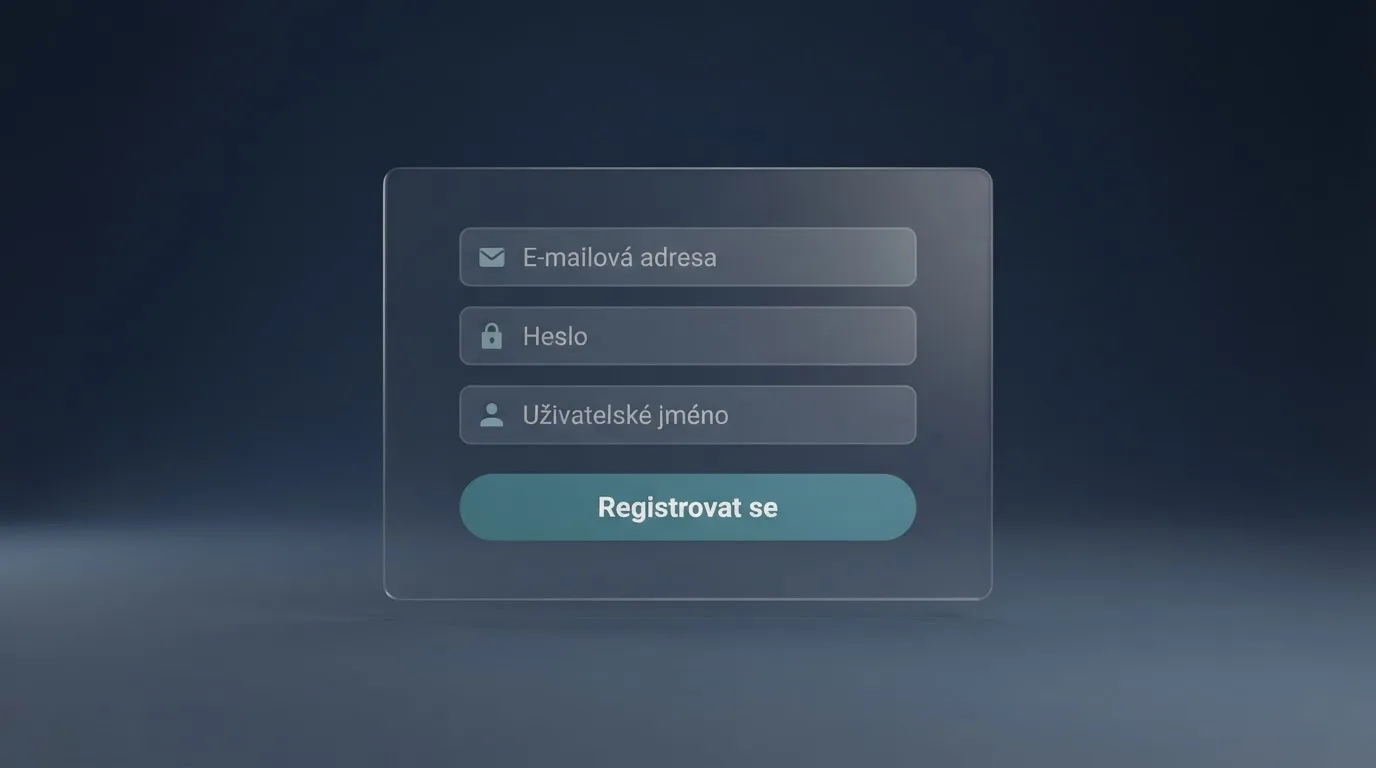 Registrační formulář krypto kasina pouze s polem pro e-mail, heslo a uživatelské jméno — bez nahrávání dokladů totožnosti