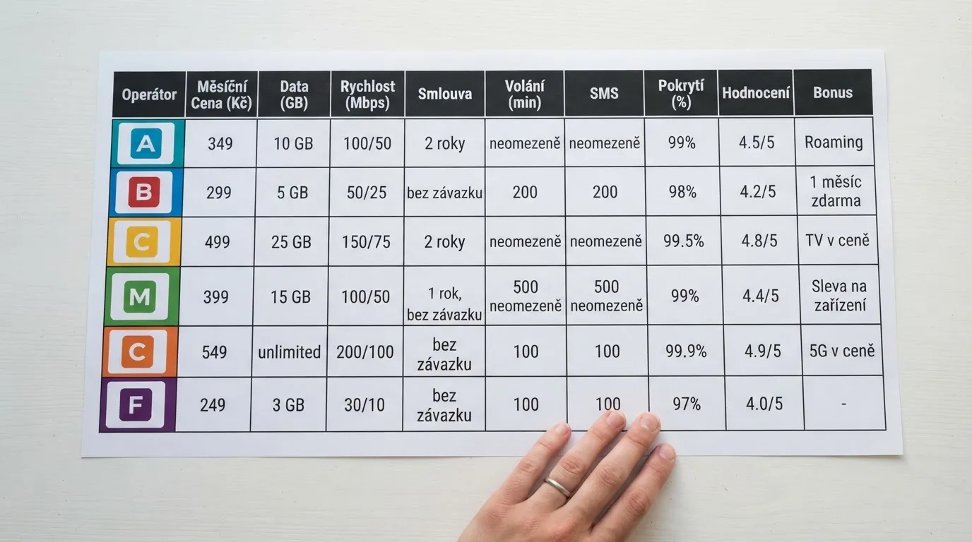 Srovnávací tabulka s logy deseti recenzovaných operátorů, zvýrazněné sloupce pro bonus a počet her
