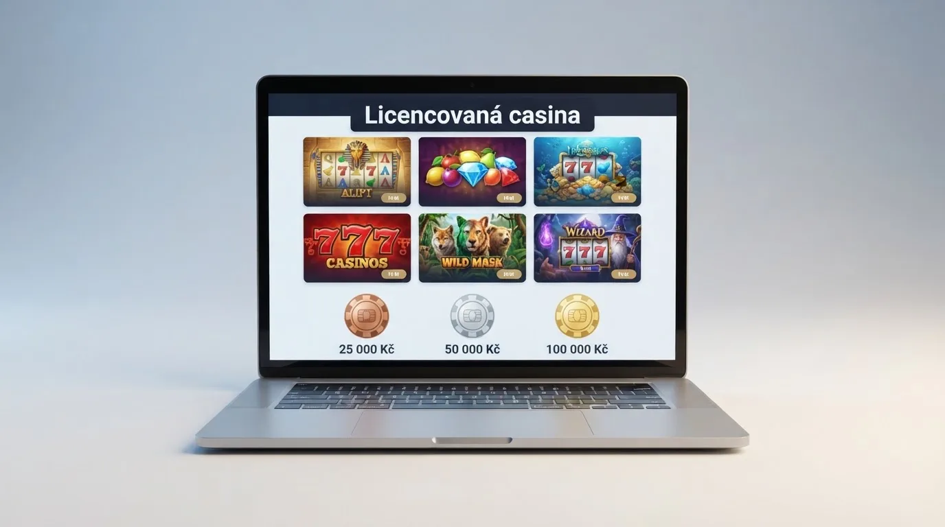 Logo nebo vstupní stránka licencovaného českého online casina s nabídkou automatů