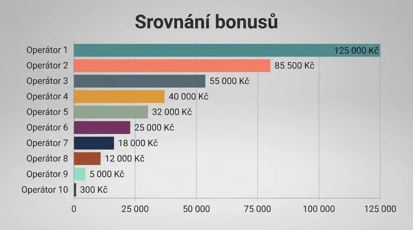 Srovnávací tabulka deseti českých licencovaných online casin s vyznačenými výšemi bonusů a podmínkami protočení